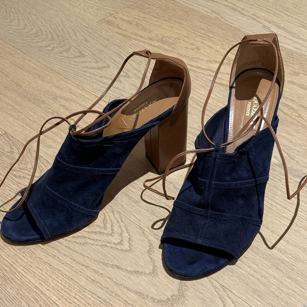 Aquazzura | Very Eugenie 85 Lace-Up Leather And Suede Sandals